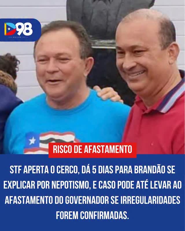 🚨 STF aperta o cerco contra o governo do Maranhão

O governador Carlos Brandão foi intimado pelo ministro Alexandre de Moraes a explicar, em até 5 dias, suspeitas de nepotismo e possível descumprimento de decisões do Supremo.

Segundo o processo, mesmo após determinações judiciais, aliados com nível de parentesco e nomes ligados ao governo teriam continuado atuando nos bastidores da administração pública. O caso levanta suspeitas de uso indireto da máquina pública e pode ter consequências mais graves.

A situação ganhou ainda mais peso com o envolvimento da Procuradoria-Geral da República (PGR), que já foi acionada e pode avançar com novas medidas. Nos bastidores, cresce a pressão e o risco político aumenta.

📲 Quer entender todos os detalhes e o que pode acontecer a partir de agora? Acesse a matéria completa no portal 👉 diario98.com

#Política #STF #Maranhão #Brandão #Diário98