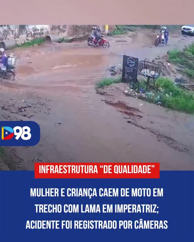 Uma mulher e uma criança caíram de moto ao tentar atravessar um trecho com lama no bairro Parque Alvorada II, em Imperatriz.

Câmeras de segurança registraram o momento do acidente, que chama atenção para as condições da via, especialmente em períodos de chuva, quando o risco aumenta para quem passa pelo local.

A Prefeitura informou que equipes já atuam na área e que o trecho faz parte de uma intervenção em andamento.

#Imperatriz #Maranhão #Trânsito #Segurança #Diario98