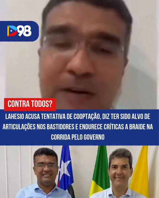Lahesio Bonfim voltou a subir o tom ao falar sobre Eduardo Braide e os bastidores da disputa pelo governo do Maranhão.

Segundo o candidato, houve espaço para diálogo e até para uma possível composição de chapa, mas esse entendimento não avançou. Na avaliação de Lahesio, o outro grupo preferiu se aproximar do “sistema” em vez de enfrentá-lo diretamente.

Ele também afirma que houve movimentos para tentar enfraquecê-lo politicamente e abrir caminho para outros projetos na disputa. Em um dos trechos mais duros da fala, Lahesio diz ter recebido uma proposta financeira para disputar outro cargo, o que classificou como uma tentativa de cooptação e um gesto de desrespeito.

Ainda de acordo com ele, existem provas para sustentar as declarações, embora tenha dito que evita confronto pessoal e que sua posição se mantém pela convicção no que afirma.

Ao final, Lahesio reforça que seguirá na disputa até o fim, dizendo que não pretende recuar diante das articulações do cenário político atual.