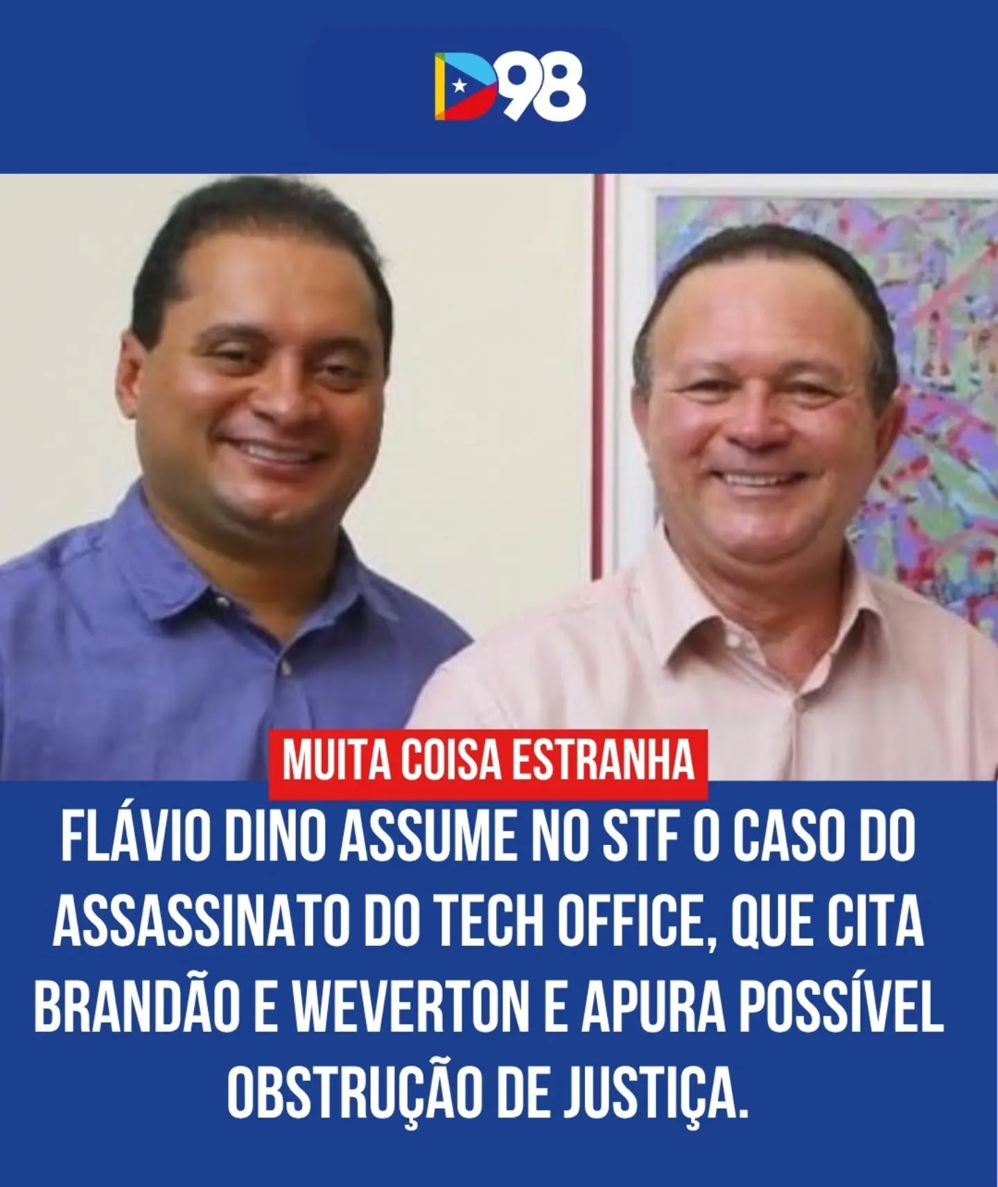 O assassinato do Tech Office, em São Luís, passou a ser investigado no STF sob relatoria do ministro Flávio Dino. O caso ganhou novos contornos após mudança nas versões do autor e inclusão de suspeitas ao longo da apuração.

A investigação cita o entorno do governador Carlos Brandão, menciona o senador Weverton Rocha e levanta a possibilidade de obstrução de Justiça, além de conexões políticas no Maranhão.

Leia a matéria completa no portal 👉 diario98.com

#Diario98 #Política #Maranhão #STF #FlávioDino Brandão Weverton TechOffice Notícias Brasil