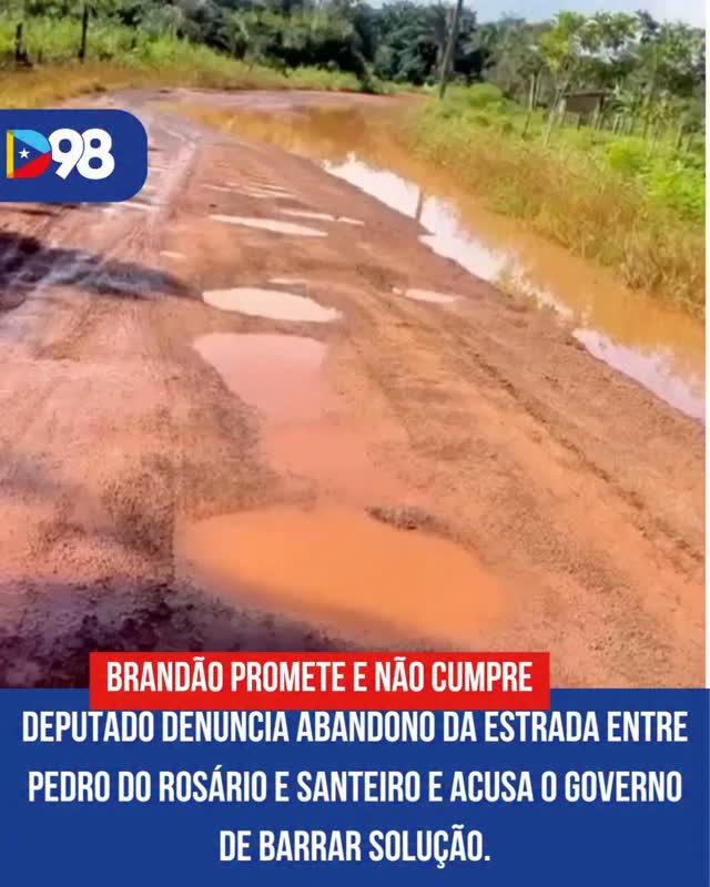 🚨 Promessa não cumprida gera revolta no interior do Maranhão

A situação da estrada entre Pedro do Rosário e Santeiro voltou ao centro das denúncias. O deputado Júlio Mendonça critica o abandono da via e afirma que o governo estadual barrou iniciativas para resolver o problema.

Enquanto isso, moradores seguem enfrentando lama, dificuldades de acesso e prejuízos no dia a dia.

📲 Confira todos os detalhes e assista ao vídeo completo no Portal Diário 98.

💬 Você acha que essa obra sai do papel? Comente e compartilhe!