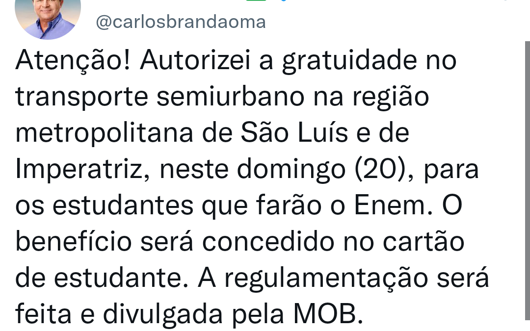 Governo do MA concede gratuidade no transporte público semiurbano em São Luís e Imperatriz  para o ENEM