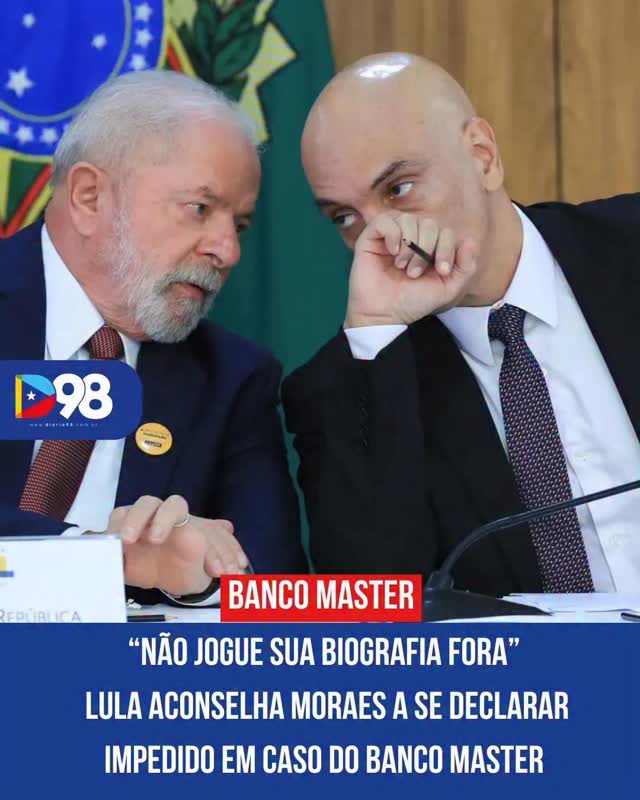 Lula afirmou que aconselhou o ministro Alexandre de Moraes a não comprometer sua biografia e a se declarar impedido de votar em casos ligados ao Banco Master. A fala aumenta a pressão por explicações em meio às suspeitas envolvendo a instituição e seus contratos.

O caso segue repercutindo em Brasília e levanta debates sobre transparência e conduta no Judiciário.

#Diario98 #Política #STF #Lula #AlexandreDeMoraes Brasil Notícias