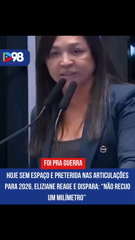Eliziane Gama subiu o tom e mostrou que não pretende aceitar pressão calada. Em discurso firme, a senadora disse que não vai recuar “um milímetro sequer” e deixou claro que não se intimida, nem muda de posição para agradar ninguém.

A fala acontece dias após o deputado Fernando Braide descartar novamente a presença dela na chapa de 2026, mesmo sendo do PSD mesmo partido do prefeito Eduardo Braide, hoje líder nas pesquisas para o governo do Maranhão.

Ao lembrar sua origem humilde e dizer que chegou até aqui sem vir de família política, Eliziane transforma o discurso em reação direta aos bastidores que tentam empurrá-la para fora do jogo.

📲 Leia mais no portal diario98.com

#ElizianeGama #Política #Maranhão #Eleições2026 #EduardoBraide FernandoBraide Diário98