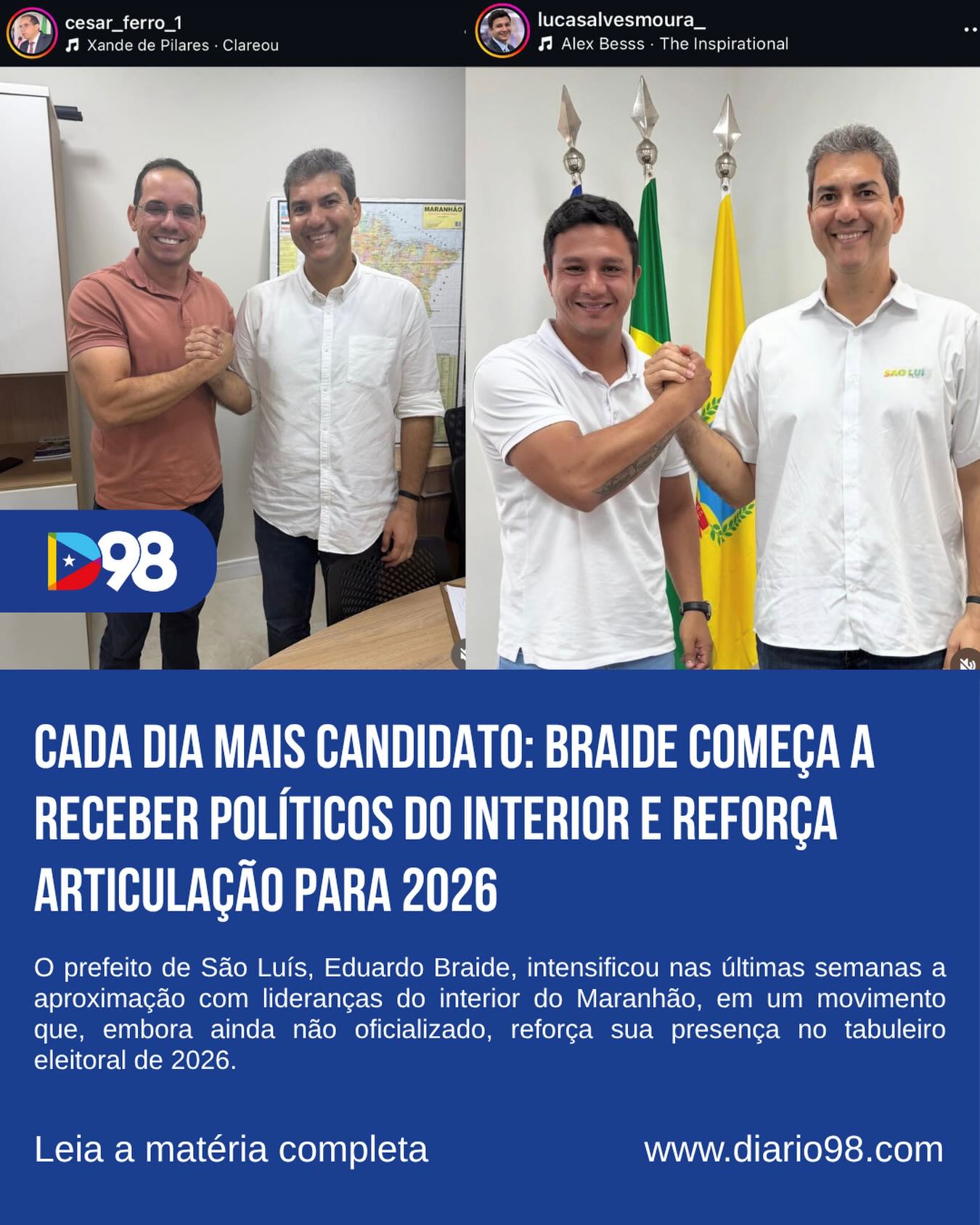 Braide intensifica articulações com lideranças do interior, amplia sua base política e reforça presença no cenário de 2026 — mesmo sem anúncio oficial, os movimentos já indicam postura de candidato ao governo.